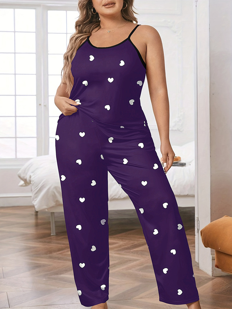 Plus Size Heart Print Pajamas Spaghetti Strap Outwear Pajamas Night Sleepwear